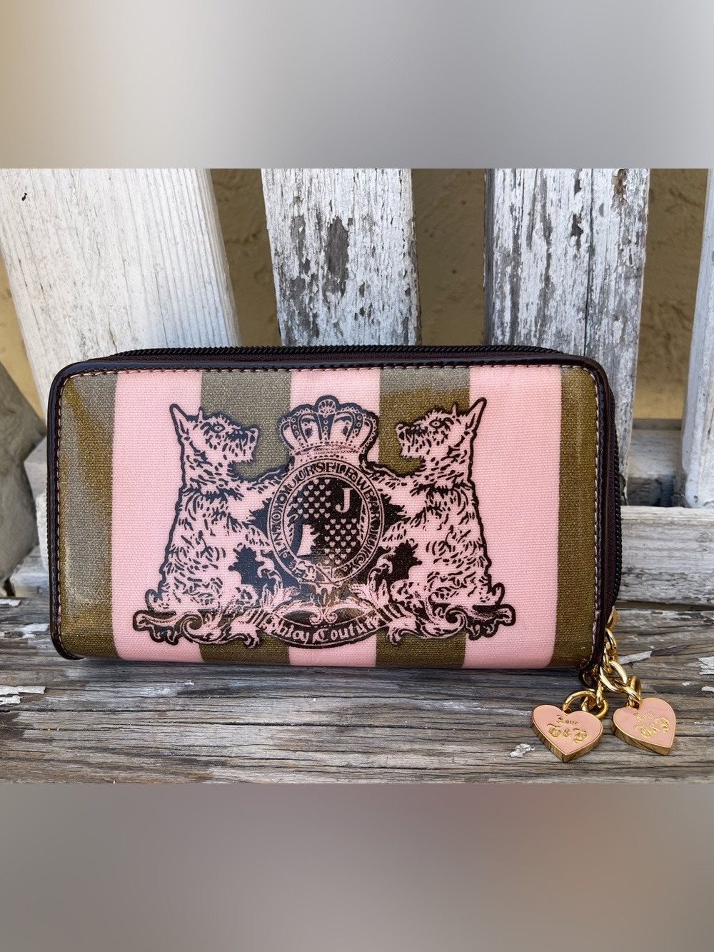 Vintage Juicy Couture Zip Wallet Juicy Loves Sephora Y2K Heart Charm Scottie Dog